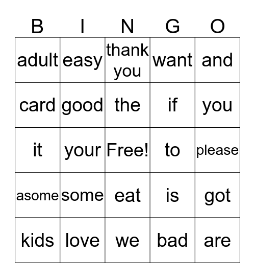 Bingo loveable Bingo Card