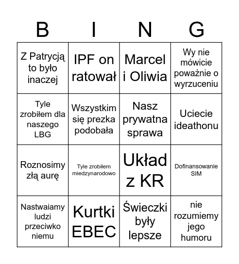 DO WYJEBANIA Bingo Card