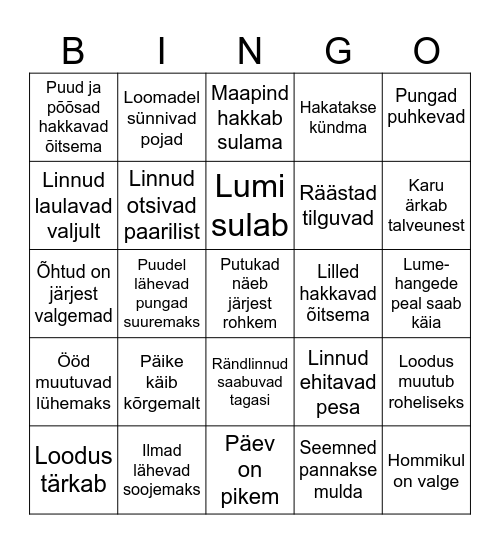 Kevade märgid Bingo Card