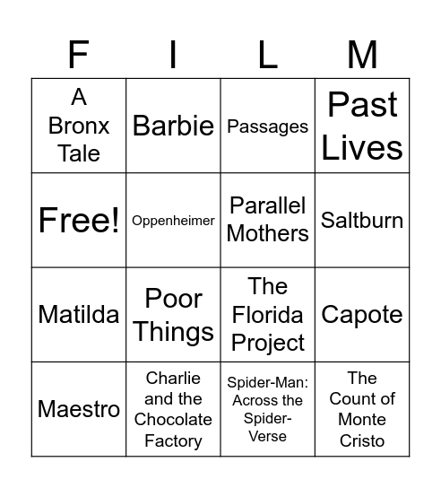 Movie Bingo Card