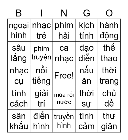 Vocab Review Bingo Card