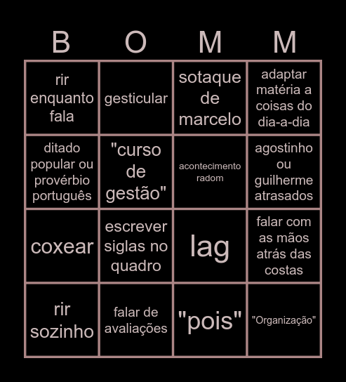 BOM Bingo Card