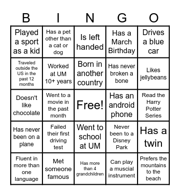 Icebreaker Bingo Card