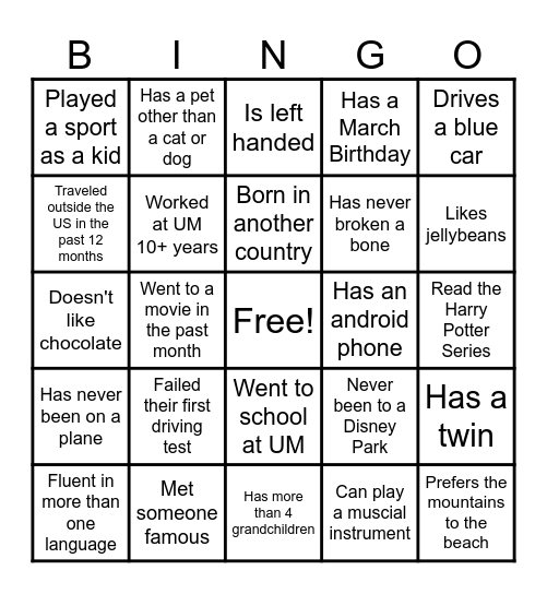 Icebreaker Bingo Card