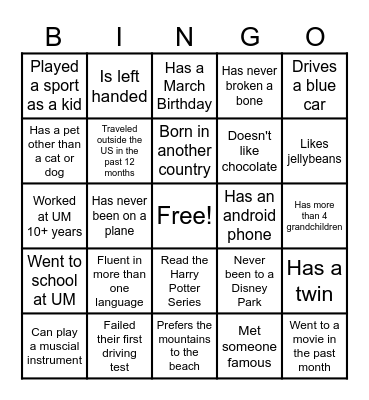 Icebreaker Bingo Card
