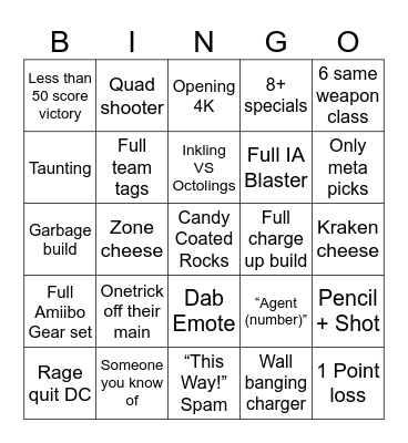 Splatoon Open bingo Card
