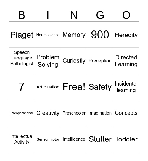 Ch 12 Child Development Bingo Card