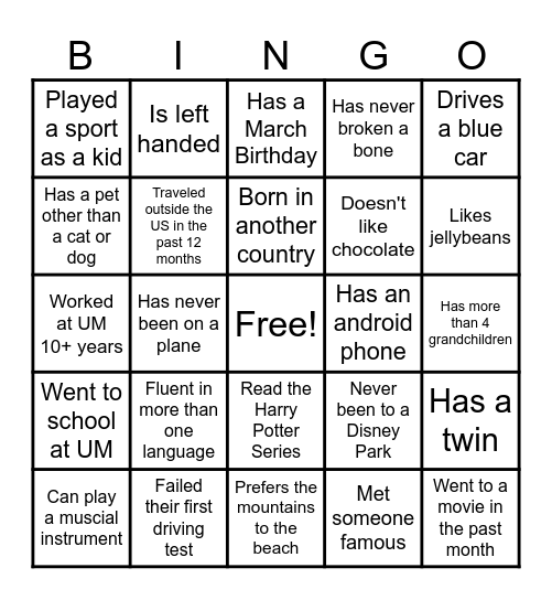 Icebreaker Bingo Card