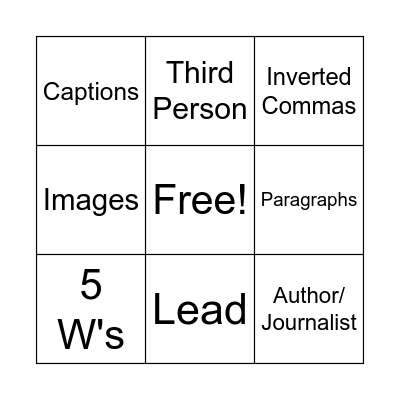 Newspaper Article Writing Bingo Card