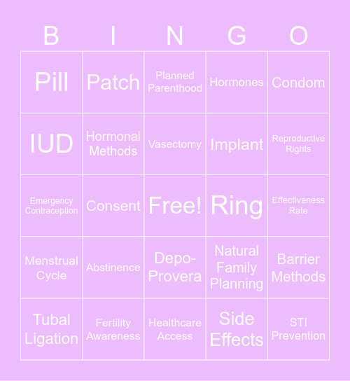 BIRTH CONTROL BINGO @ WRC Bingo Card