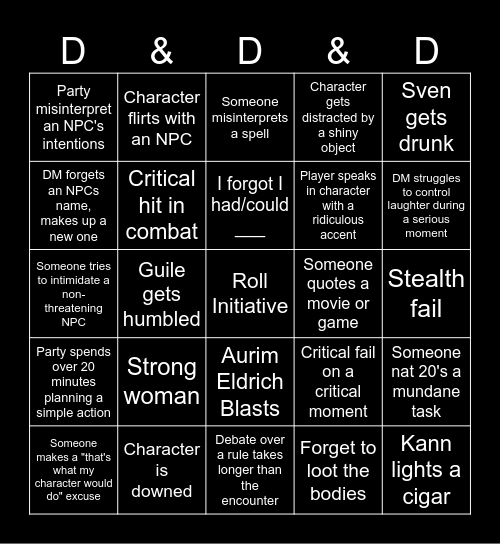 Dungeons and Dragons and Drinking Games Bingo Card