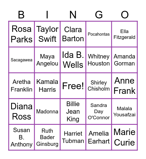 Famous Women Bingo Card