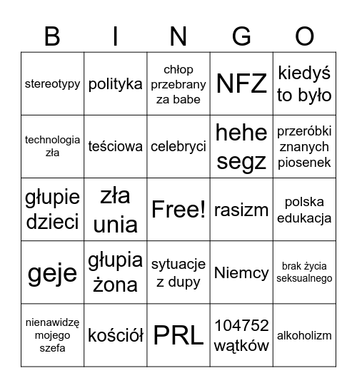Bingo kabaretów polskich Bingo Card