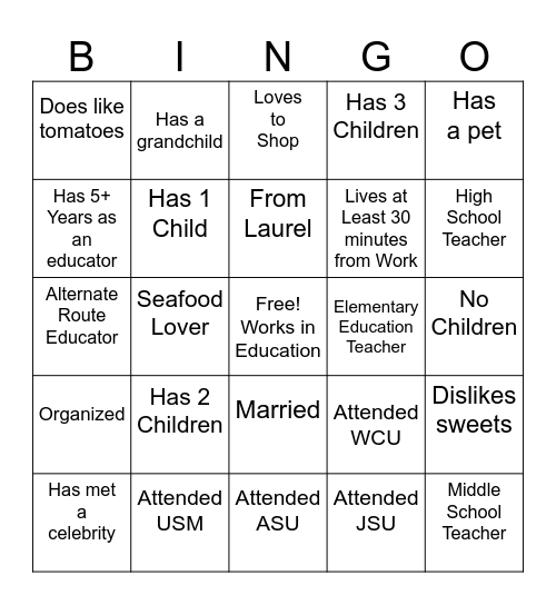 Get To Know You Bingo- Effective Inclusion Bingo Card