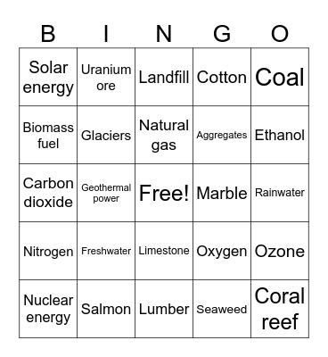 Module 19/20: Natural Resources Bingo Card