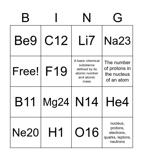 Elements Bingo! Bingo Card