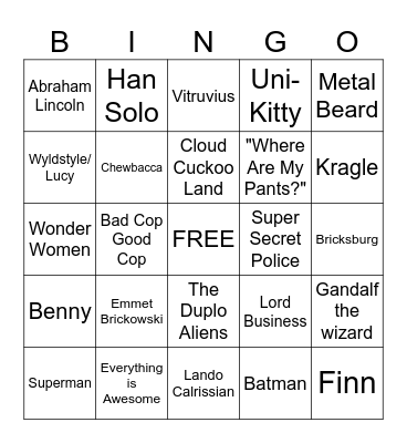 LEGO MOVIE BINGO Card
