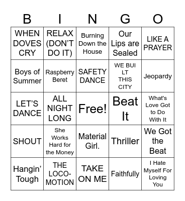 The 80's Bingo Card