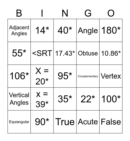 Mod 8 Geometry BINGO Card