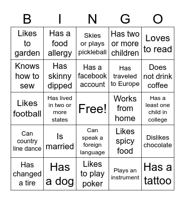 Get Acquainted Bingo Card