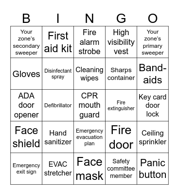 Safety Bingo Card