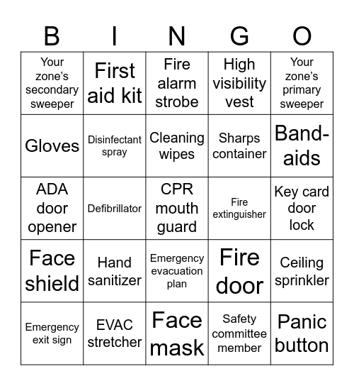 Safety Bingo Card