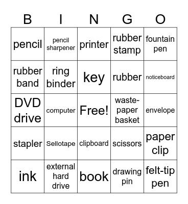 in the study Bingo Card