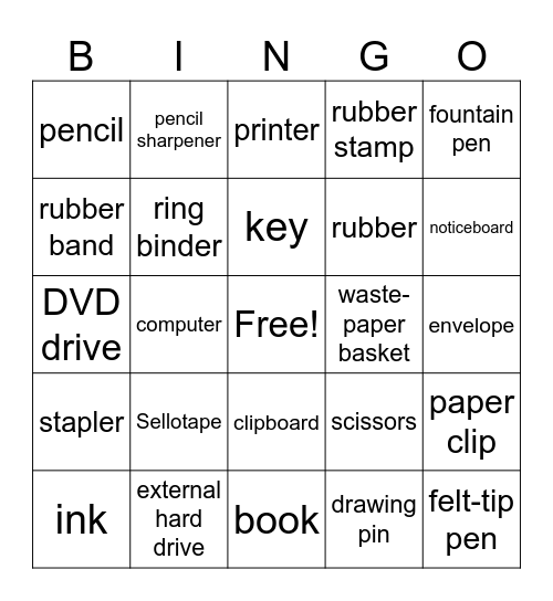 in the study Bingo Card