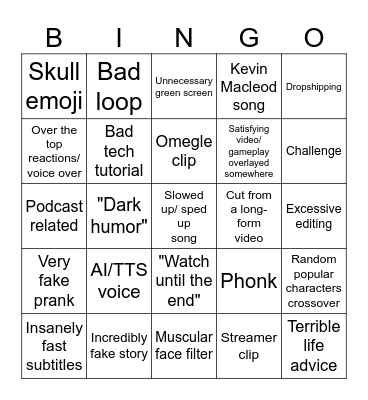 YouTube Shorts Bingo Card