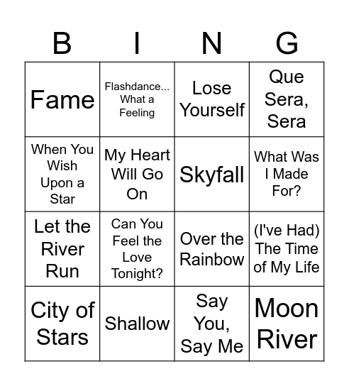 Oscars Bingo Card