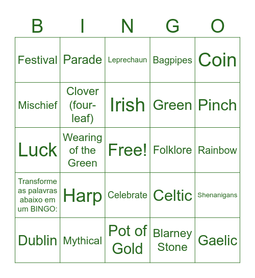 St. Patrick's Bingo Card