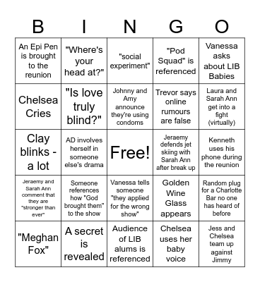 LIB Season 6 Reunion Bingo Card