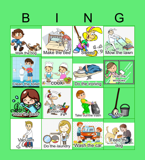 Household chores Bingo Card