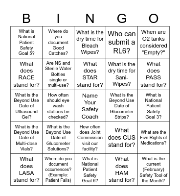 SAFETY BINGO Card
