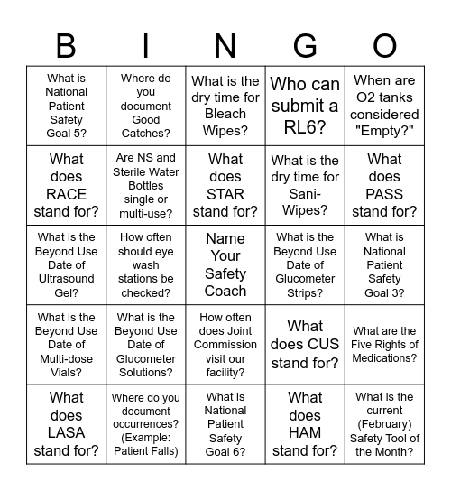 SAFETY BINGO Card