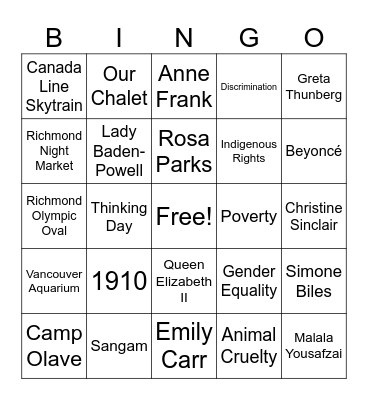 Girl Guide Bingo Card