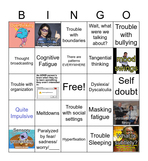 Neurodiverse Bingo Card