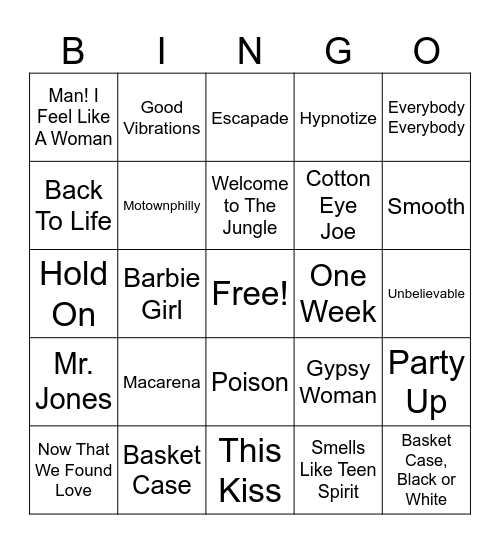 The 90's Bingo Card