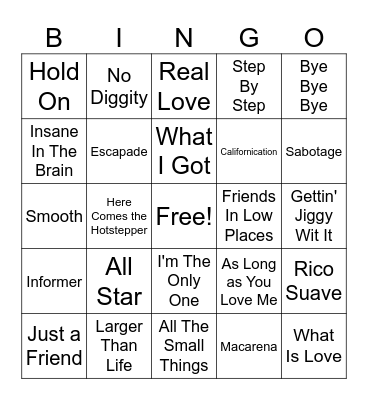 The 90's Bingo Card