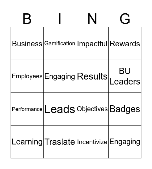 Gamification Bingo Card