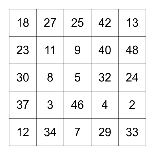 Round Two Bingo Card