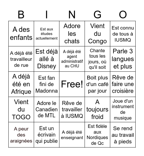 Équipe du Centre Spiritualitésanté Bingo Card