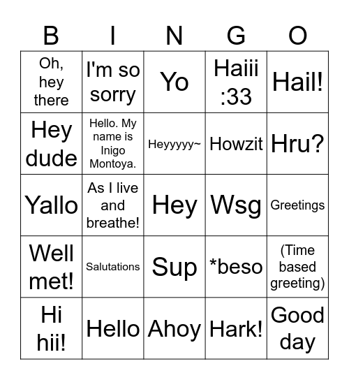 Greetingcel Board Bingo Card