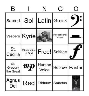 Children's Choir Bingo Card