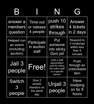 Staff Official Bingo Card