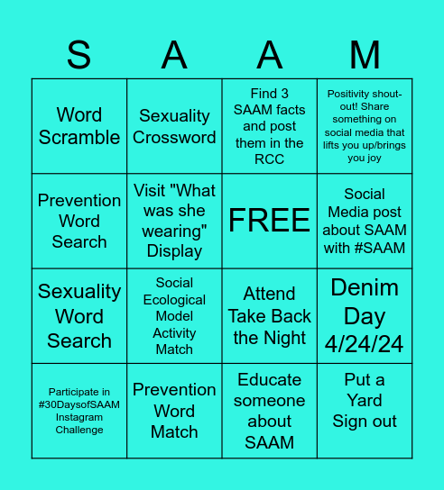 SAAM Bingo Card