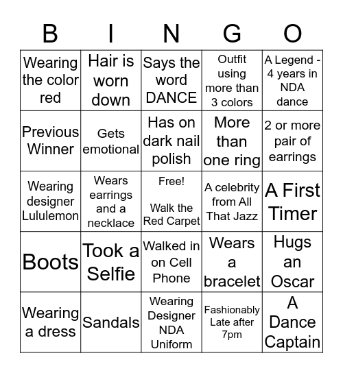 RED CARPET Bingo Card