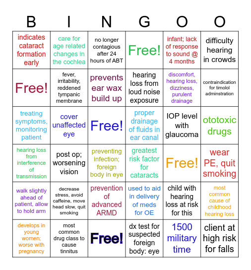 Sensory-Neuro Bingo Card