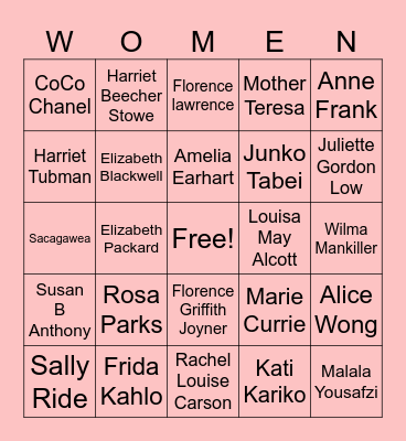 Women In History Bingo Card