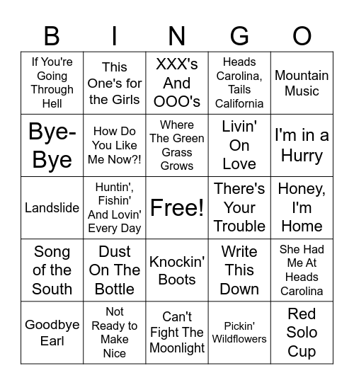 Country Bingo Card